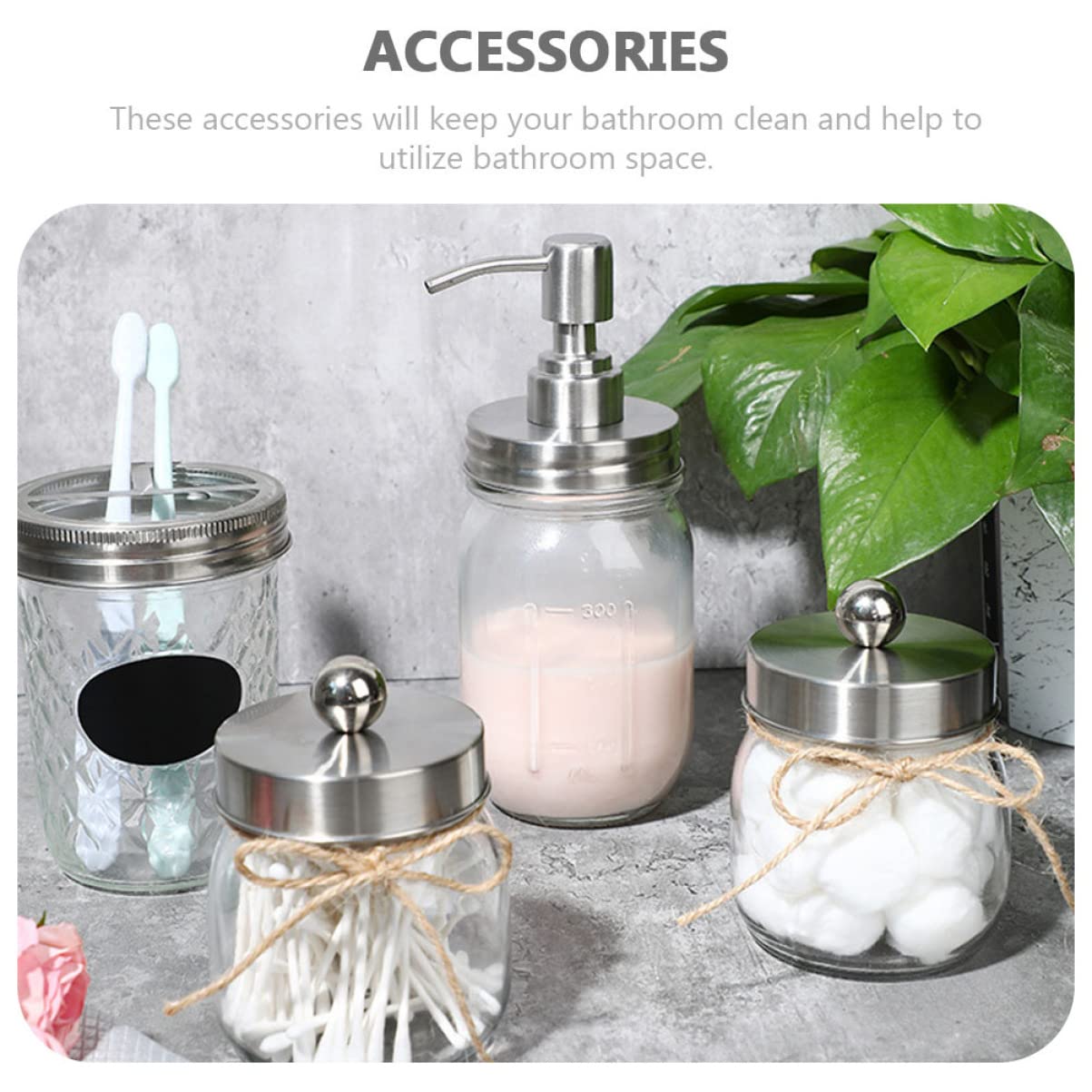 POPETPOP Set de Accesorios de Baño Soporte para Cepillo de Dientes y Botella de Loción de Vidrio Plata para Hotel y Hogar