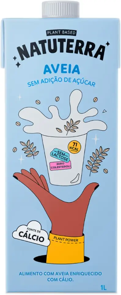 Leite de Aveia Natuterra 1L | Bebida Vegetal de Aveia Plant Based Sem Adição de Açúcar | Bebida sem lactose, colesterol e soja, fonte de cálcio | Perfeito para café, smoothies e criações culinárias