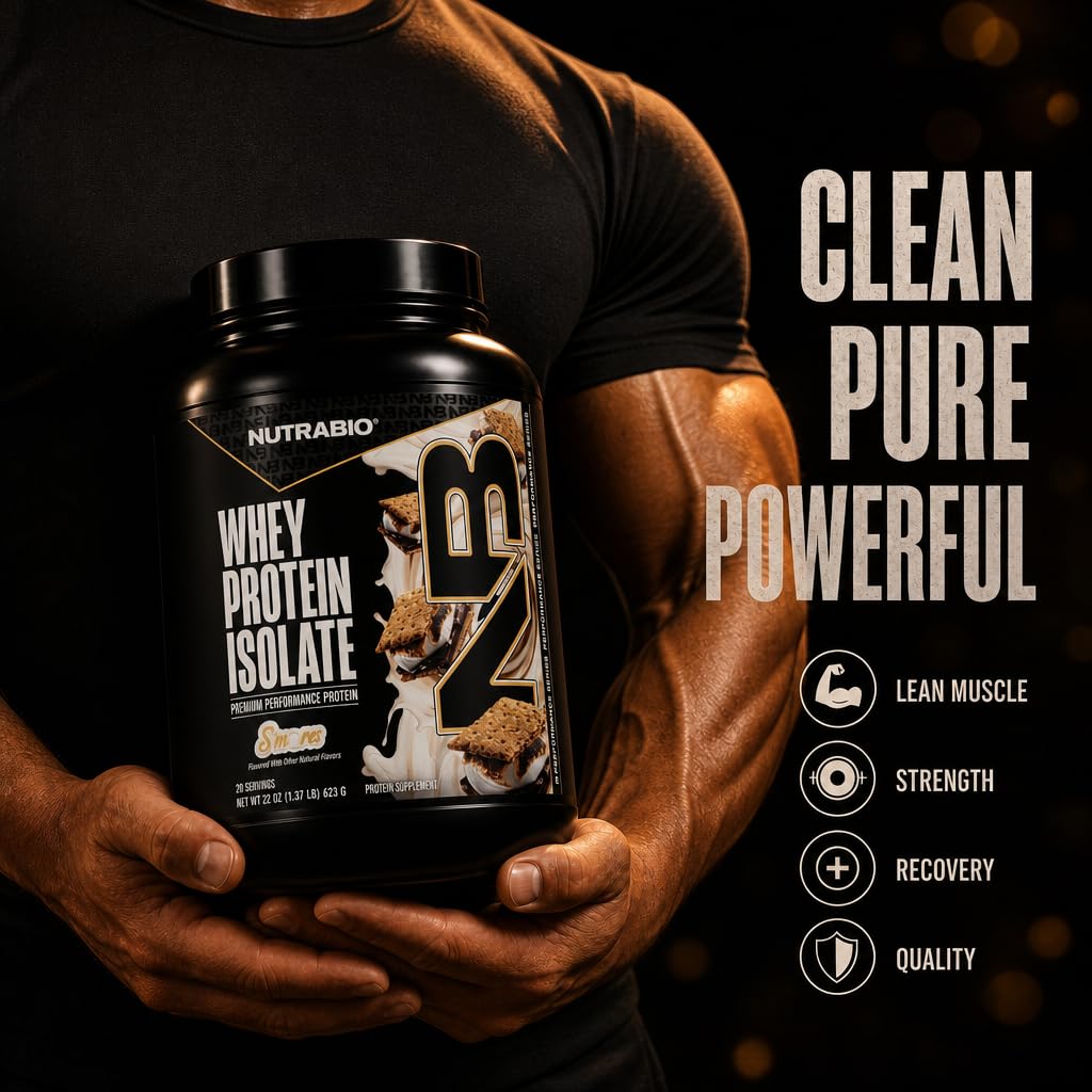 NutraBio 100% Whey Protein Isolate Protein Powder, 25g Protein with Complete Amino Acid Profile, Non-GMO, Soy & Gluten Free, Low Carb, Low Calorie Whey Protein Powder, S'Mores, 20 Servings — Amazon image 7