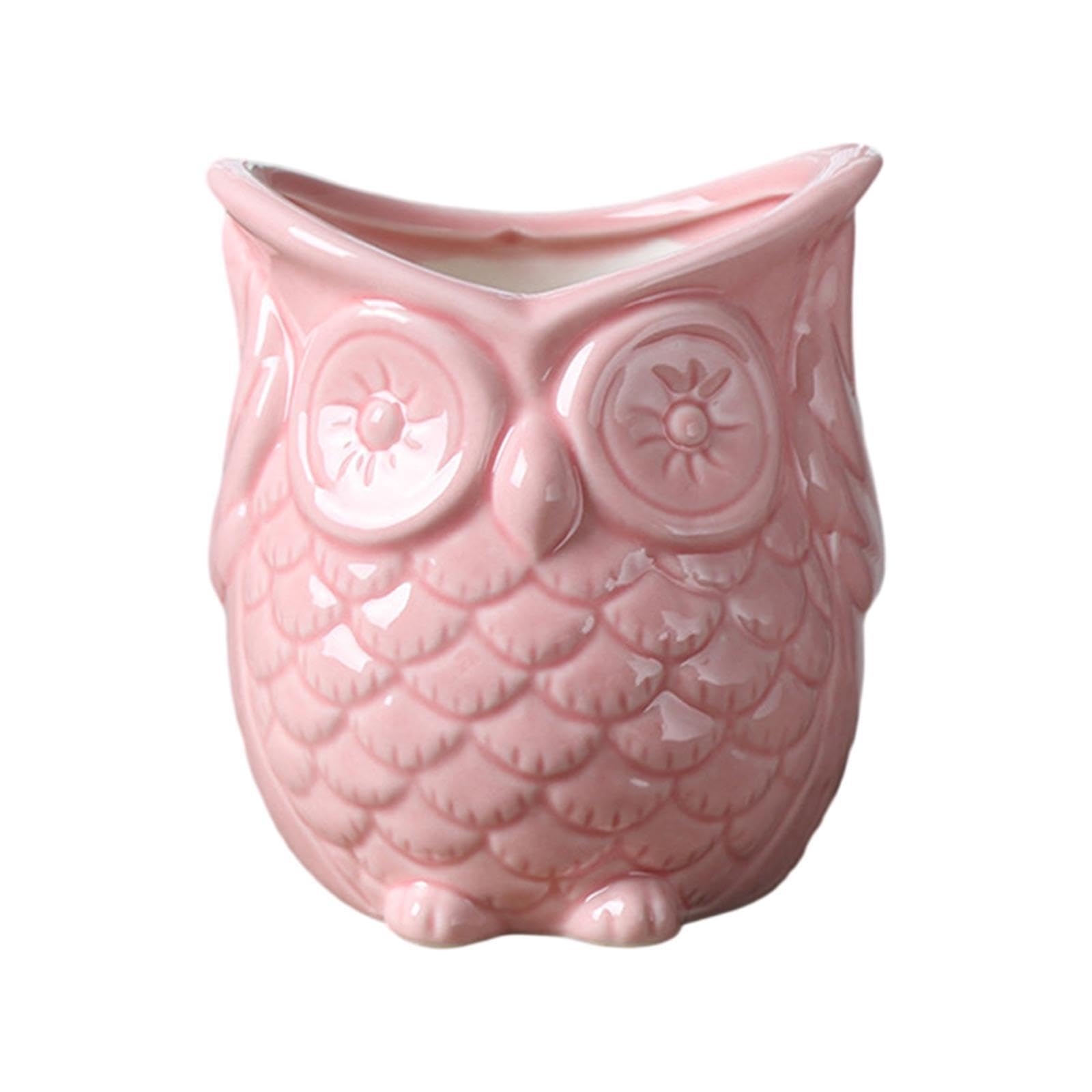 mophrati Balanced Owl Ceramic Planter Chic Flower Pot For No listen Pink