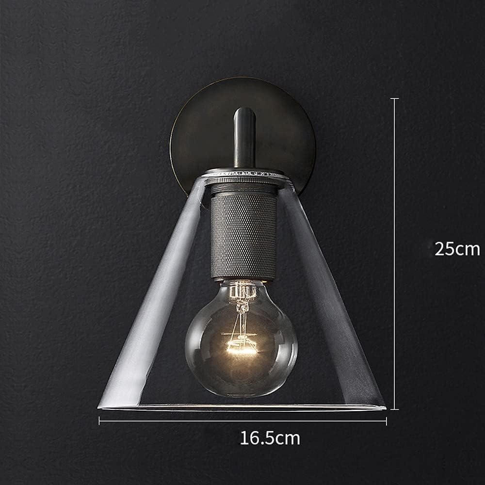 BrolEo 屋内ファームハウス工業用透明ガラス壁取り付け用燭台ハードワイヤーメタルブラックベッドサイドウォールランプつや消しゴール