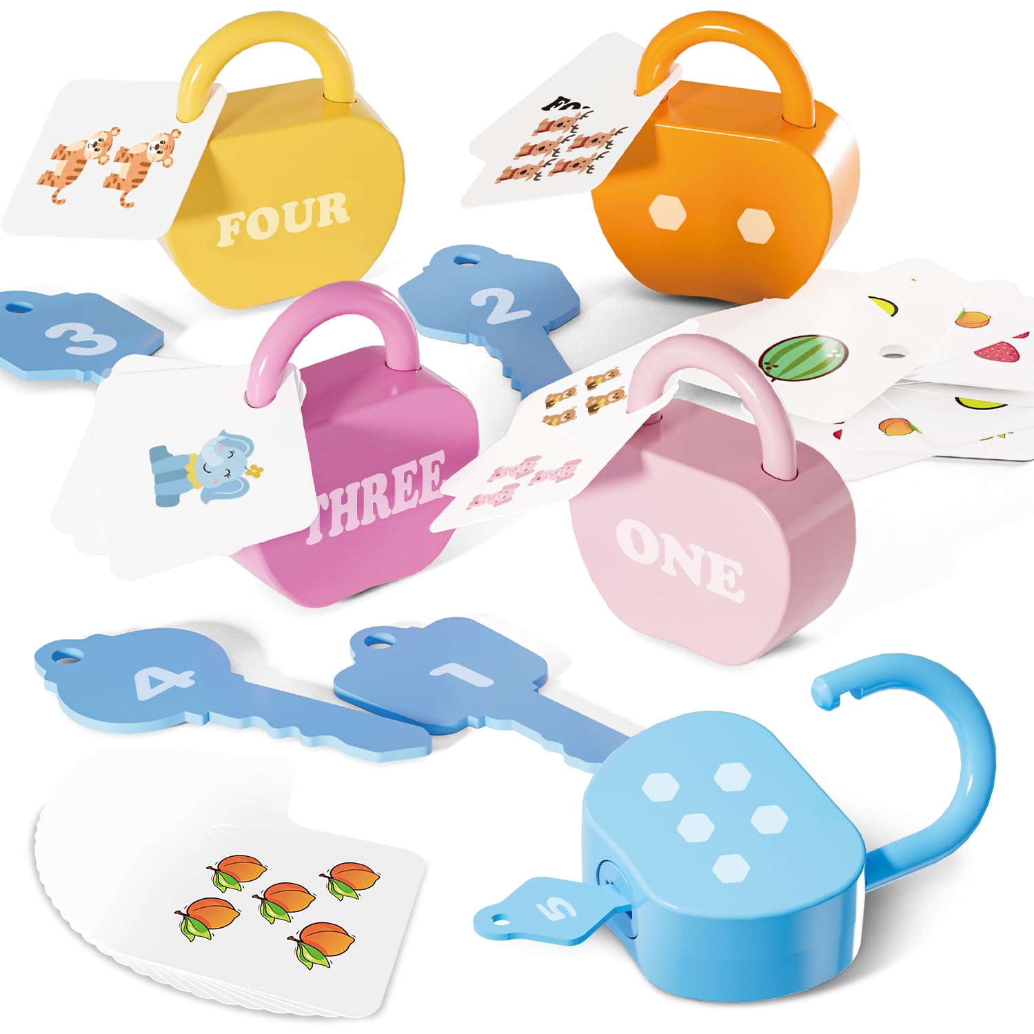 YYDeek 5 Set Locks and Key Toys for 2 3 4 Year Old Boy and Girls, Number Counting Blocks Travel Toys for Toddlers on Plane, Montessori Early Development & Activity Toys