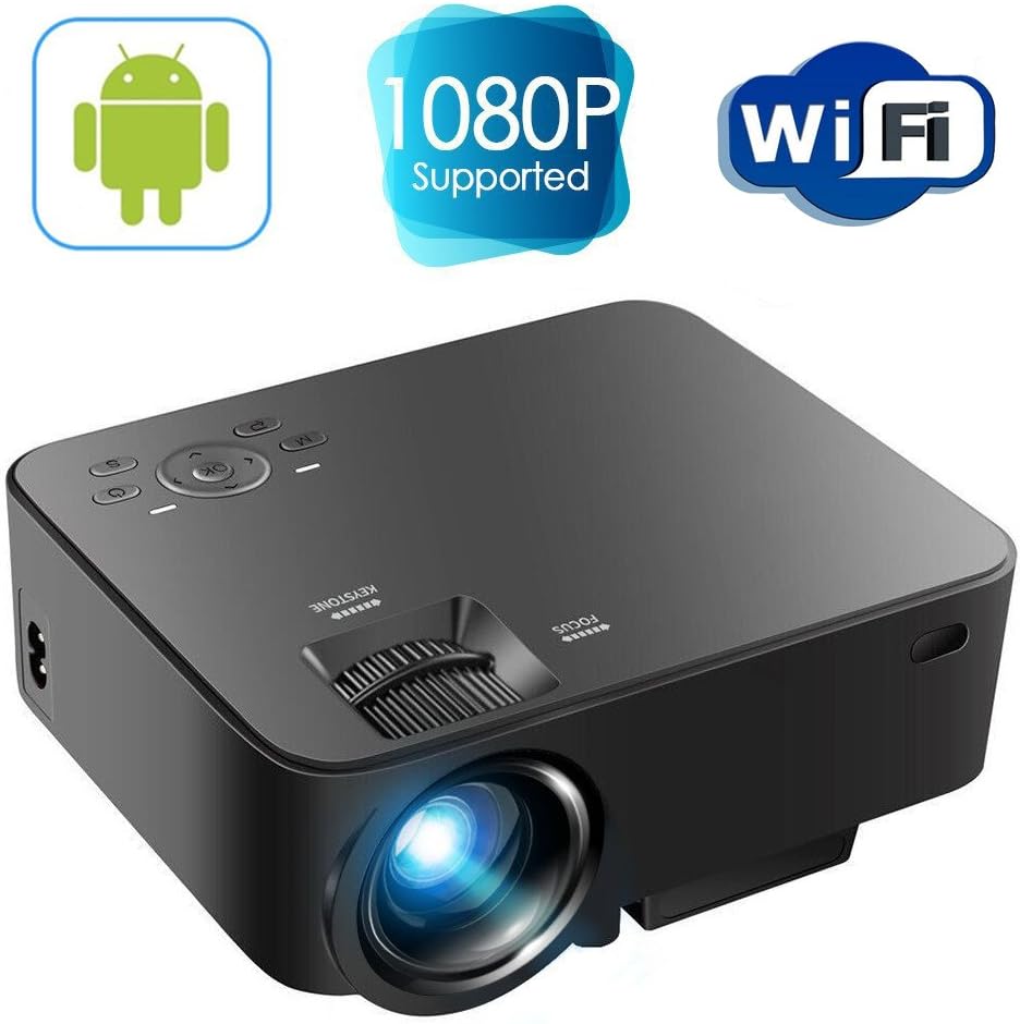 Android Mini Projector - Portable LED Projector Support Full HD 1080P, Wifi Home Cinema Theater 1500 Lumens Multimedia For Home Theater Movie Video Games
