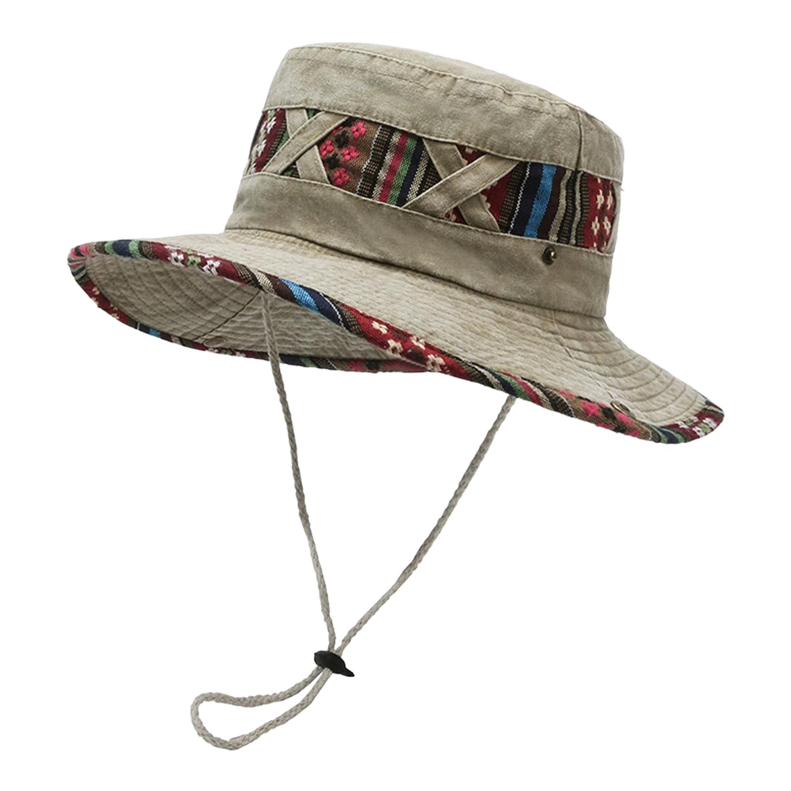 Maxtonser Stylish Ethnic Print Fisherman Hat Comfortable Cotton Blend Ventilated Design For Outdoor Festivals Travel