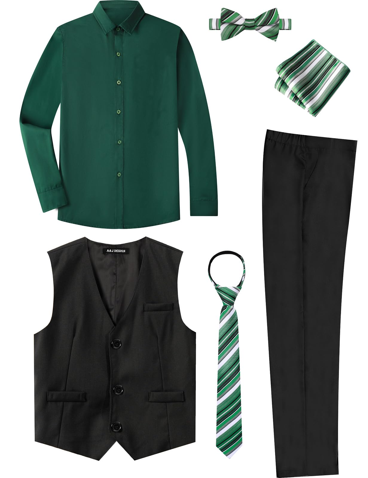A&J DESIGN 6-teiliges formelles Anzug-Set für Jungen mit Hemden, Weste, Hosen, Krawatte, Fliege und Einstecktuch