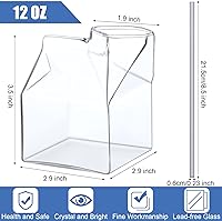 Vista 2 de 6 piezas de cartón de leche transparente reutilizable con 6 pajitas de acero inoxidable, botella de leche de vidrio de 12 onzas, mini jarra