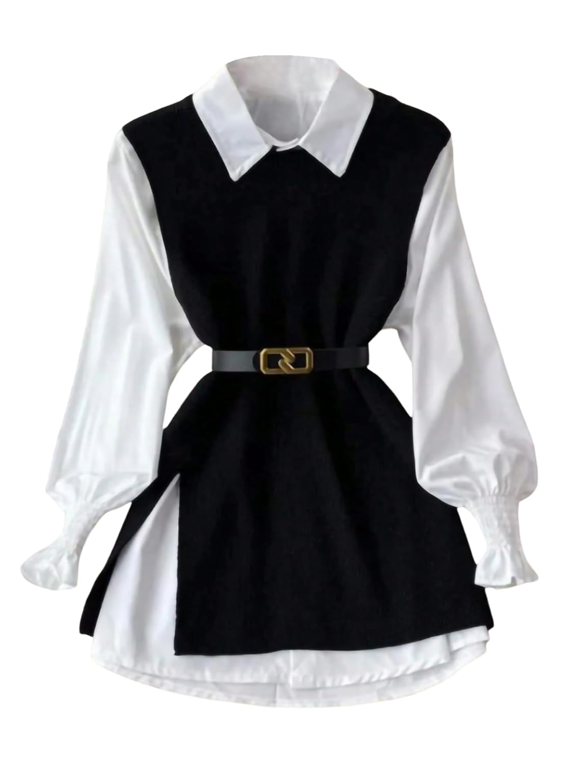 OYOANGLE Womens Slit Hem Crew Neck Knit Sweater Vest Tunic Sleeveless Pullover Tops