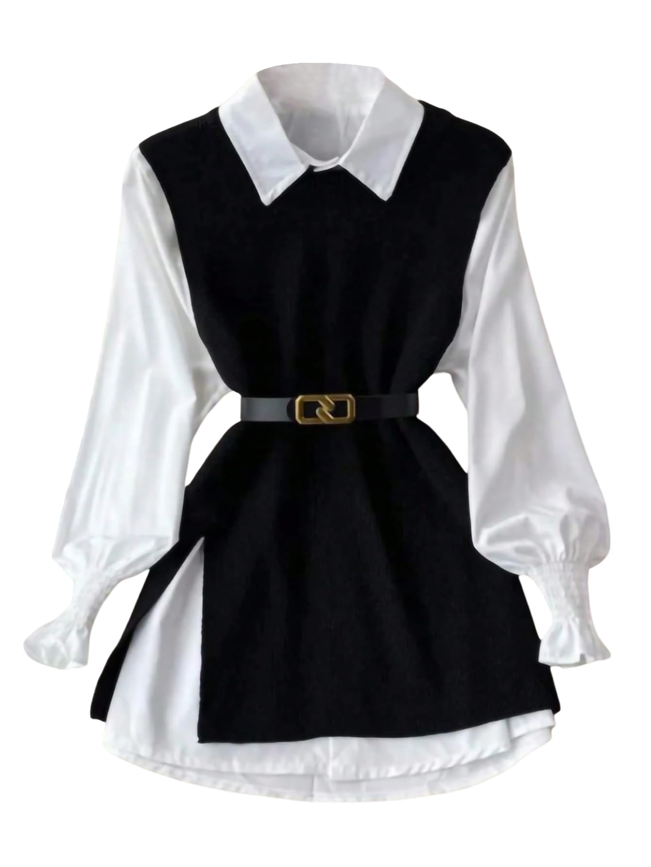 OYOANGLE Womens Slit Hem Crew Neck Knit Sweater Vest Tunic Sleeveless Pullover Tops