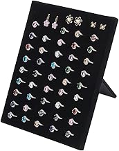 FINGERINSPIRE Black Velvet Ring Display Stand 22.5cm Height 50 Slots Ring Organizer with Rectangle Stand Jewelry Display Tray Stand for