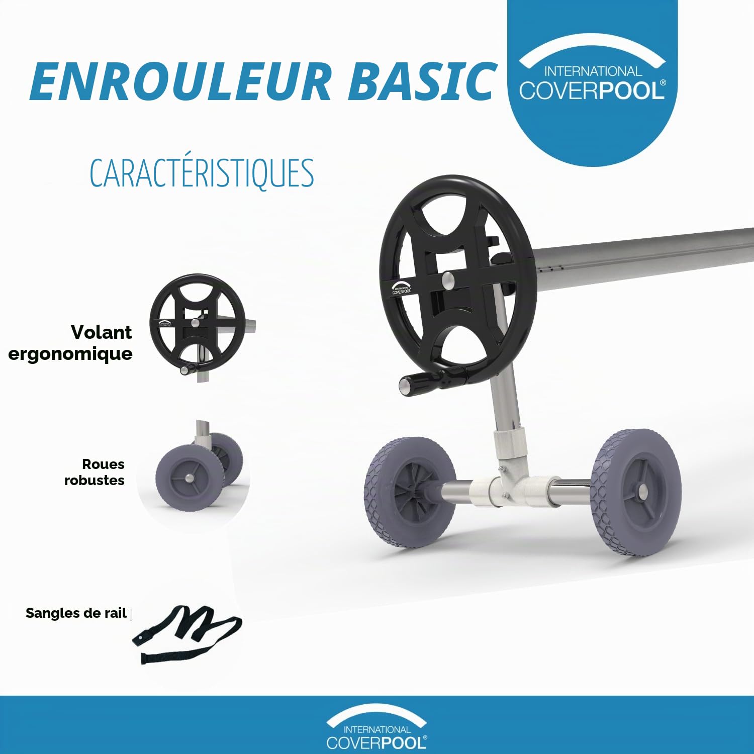 INTERNATIONAL COVER POOL Enrouleur de Couverture de Piscine Basic. Réglable jusqu'à 4,2m avec Tube 80mm. ÉCONOMIQUE, Facile à Assembler