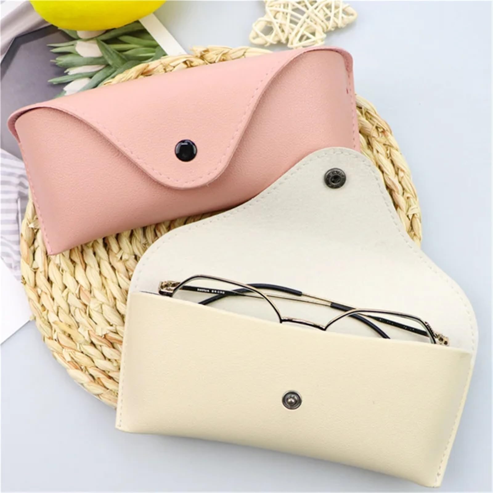 Caja de gafas sol cuero Color sólido, caja resistente a la presión, bolsas for, 2 uds Para Mujer