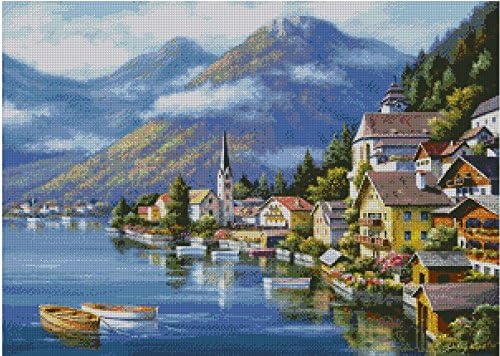 Lakeside Village Cross Stitch Kits, 14ct, Egypt Cotton Thread 300x214 Stitch, 64x49cm Cross Stitch Kits