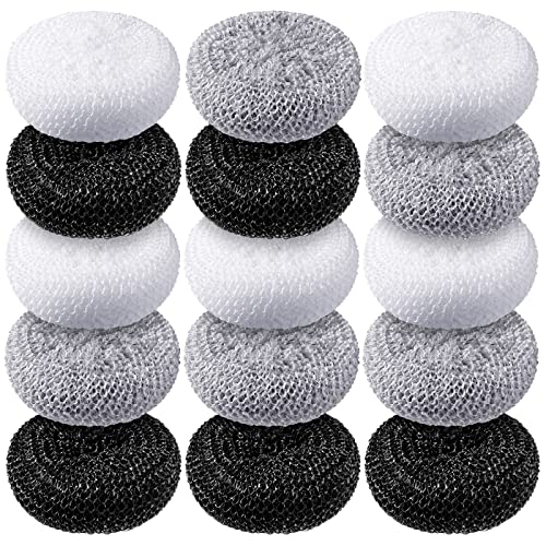 Blulu Plastic Dish Scrubbers for Dishes Pot Round Nylon Pad Mesh Scouring Non Scratch Pads(Simple Colors 15 Pcs)