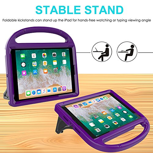 Image of iPad 9.7 2018 /2017 / Air 1 /2 / Pro 9.7 Case for Kids - SUPLIK Duable Shockproof Protective Handle Bumper Stand Cover with Screen Protector for iPad 9.7 inch 5th /6th Generation, Purple