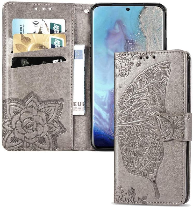 Image of ClickCase Butterfly Series for Redmi Note 15 Pro 5G Leather Embossing Wallet Flip Case Kick Stand Magnetic Closure Flip Cover for Redmi Note 15 Pro 5G (Grey)