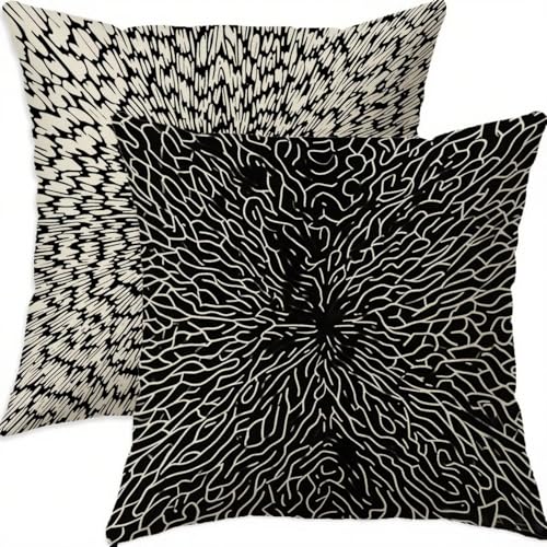 Housse coussin 80x80cm double face imperméable avec fermeture éclair invisible motif noir - 2