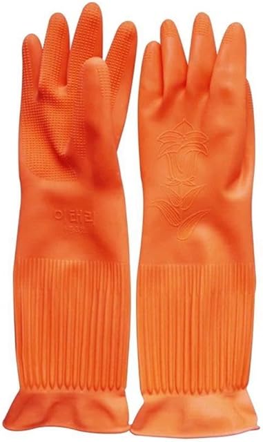 Top819 Trade Cleaning Gloves,Reusable Long Rubber Gloves Kitchen Household Dishwashing Gloves (L-orange)