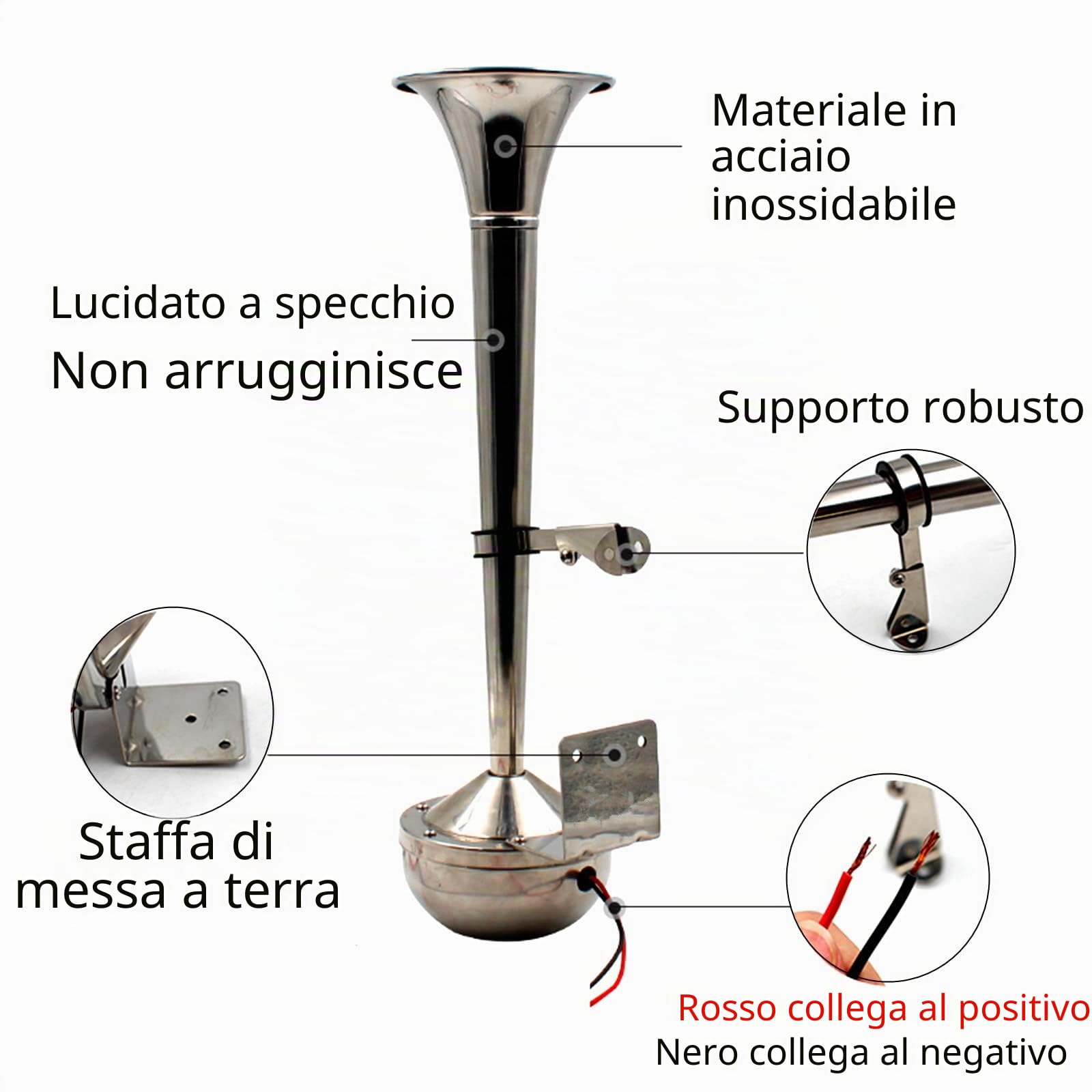 Clacson per Auto Marine Barca Horn 304 singolo Tromba Clacson per Barca Clacson Elettrico per auto 160DB Clacson per Nave argento Camion altoparlante Car Horn per 12V nave auto barca yacht ecc