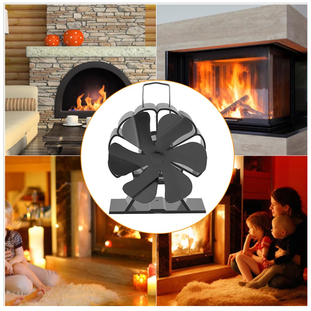 Ventilatore per Stufa a Legna 6 Pale Alimentato a Calore, Ventilatore per Camino Non Elettrico per Stufa a Legna, Bruciatore a Legna, Bruciatore a Gas, Uso Interno Esterno,