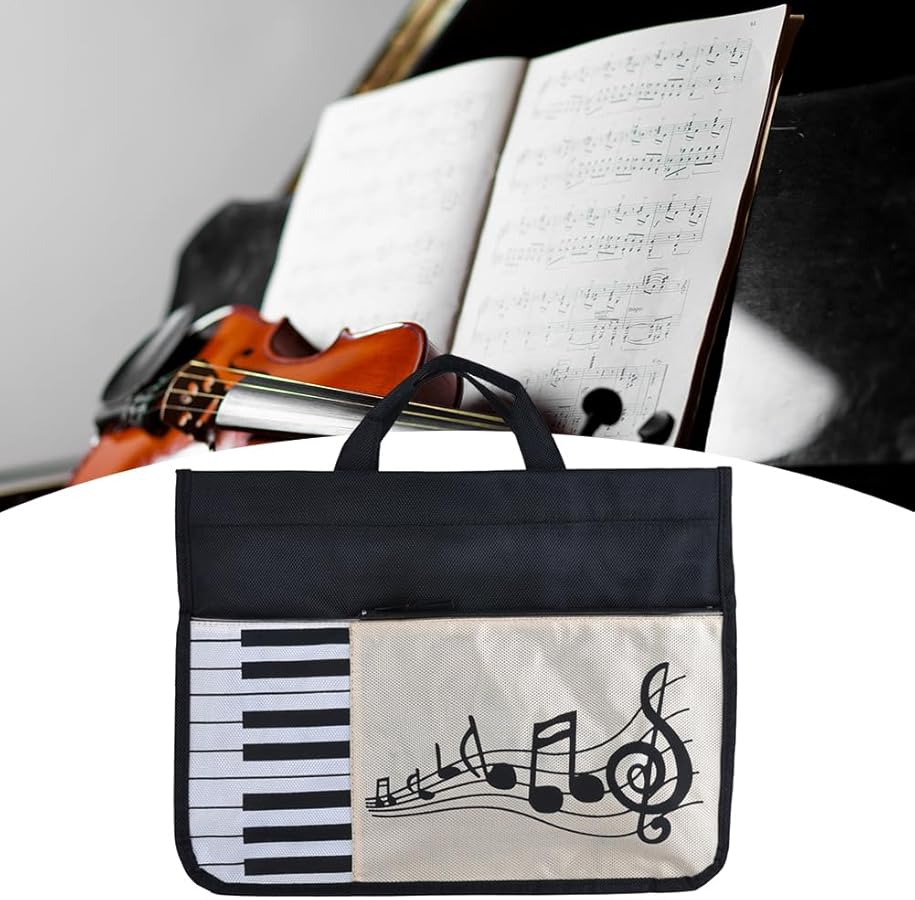Sac à Partitions En Tissu Oxford – Dimensions 36,5x28x8,5 Cm, Motif Clavier Piano, Fermeture éclair, Pour Musiciens
