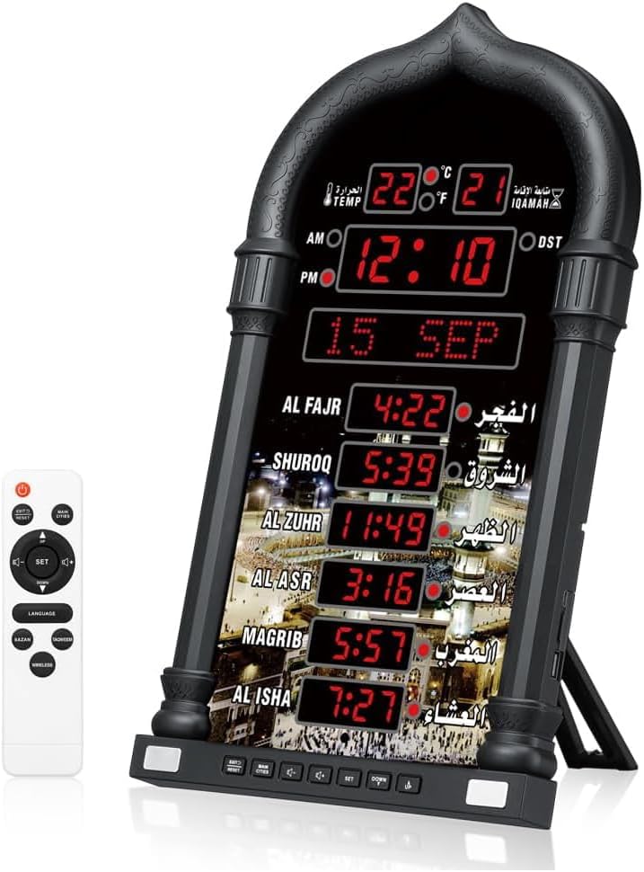 ACHAS Azan Clock, Prayer Alarm Clock, Islamic Read Home/Office/Mosque Digital Athan Wall Clock-Ramadan Eid Gifts (Black)