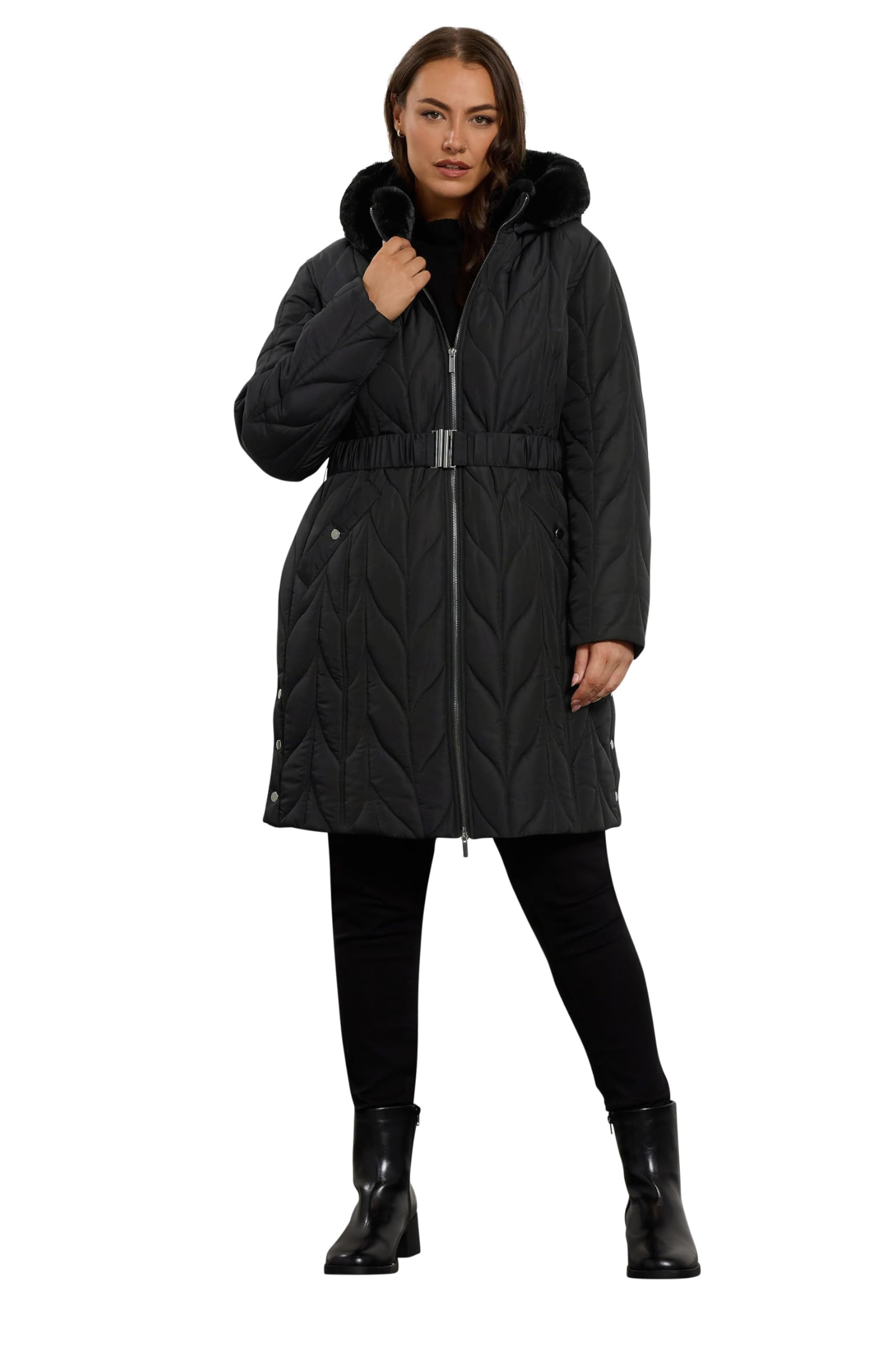Evans Women's Black Curve Premium Faux Fur Parka Coat - Plus Size Curve