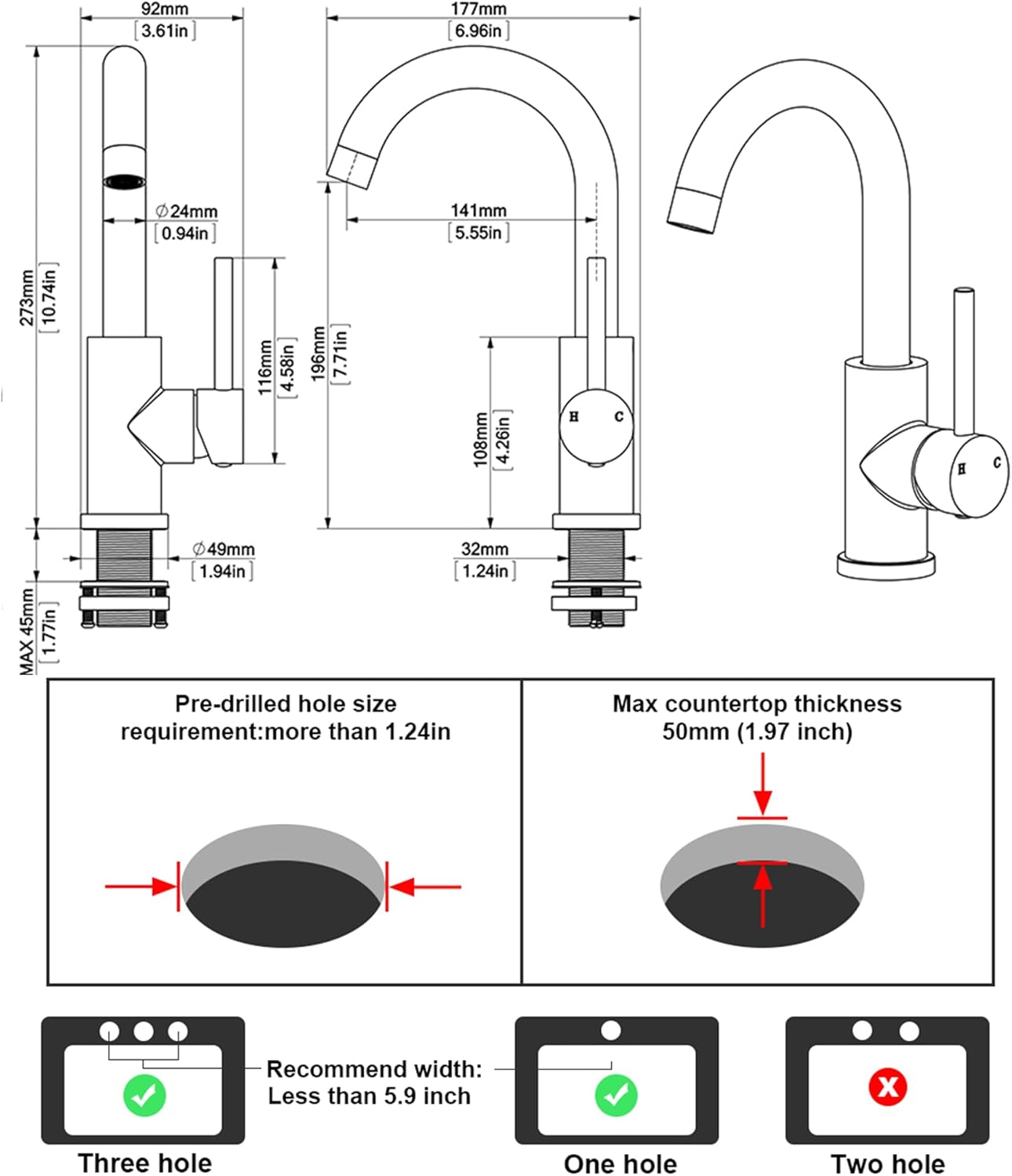 Gold Bathroom Faucets with Pop-Up Drain, Modern Single Hole Bathroom Sink Faucet with Deck Plate Single Handle Lavatory Faucets Brushed Gold Bar Vanity Faucet - Image 7