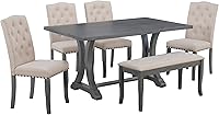 Vista 9 de Merax Juego de mesa de comedor de cocina de 6 piezas, juego de mesa de comedor de granja con mesa rectangular y 4 sillas tapizadas y banco, juego