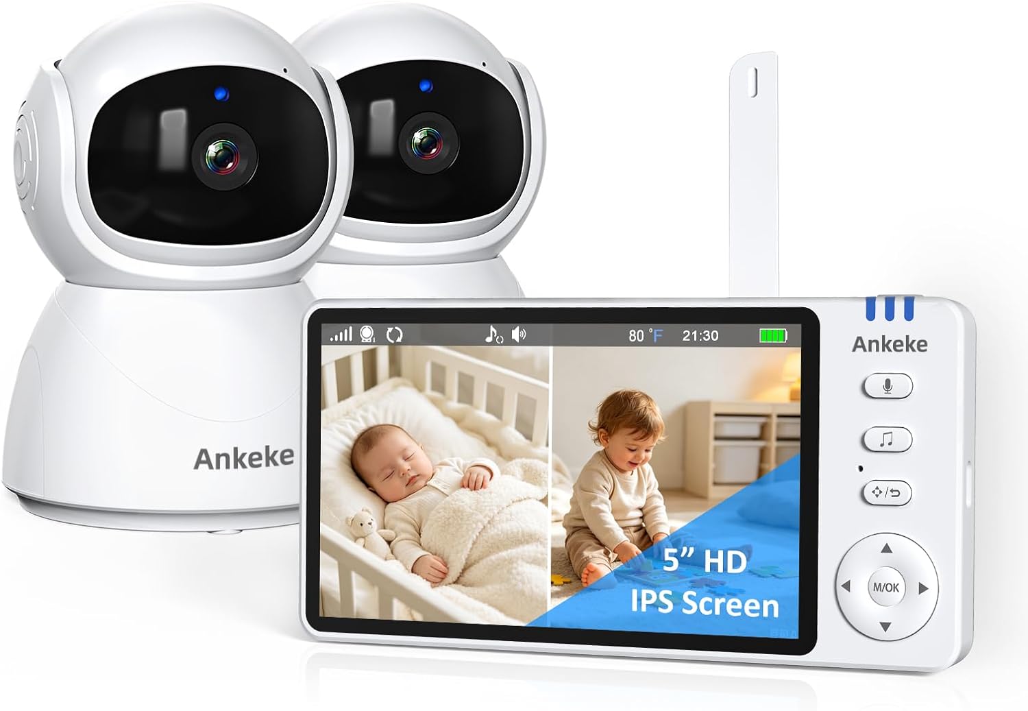 5" Split Screen Video Baby Monitor with 2 Cameras, No WiFi