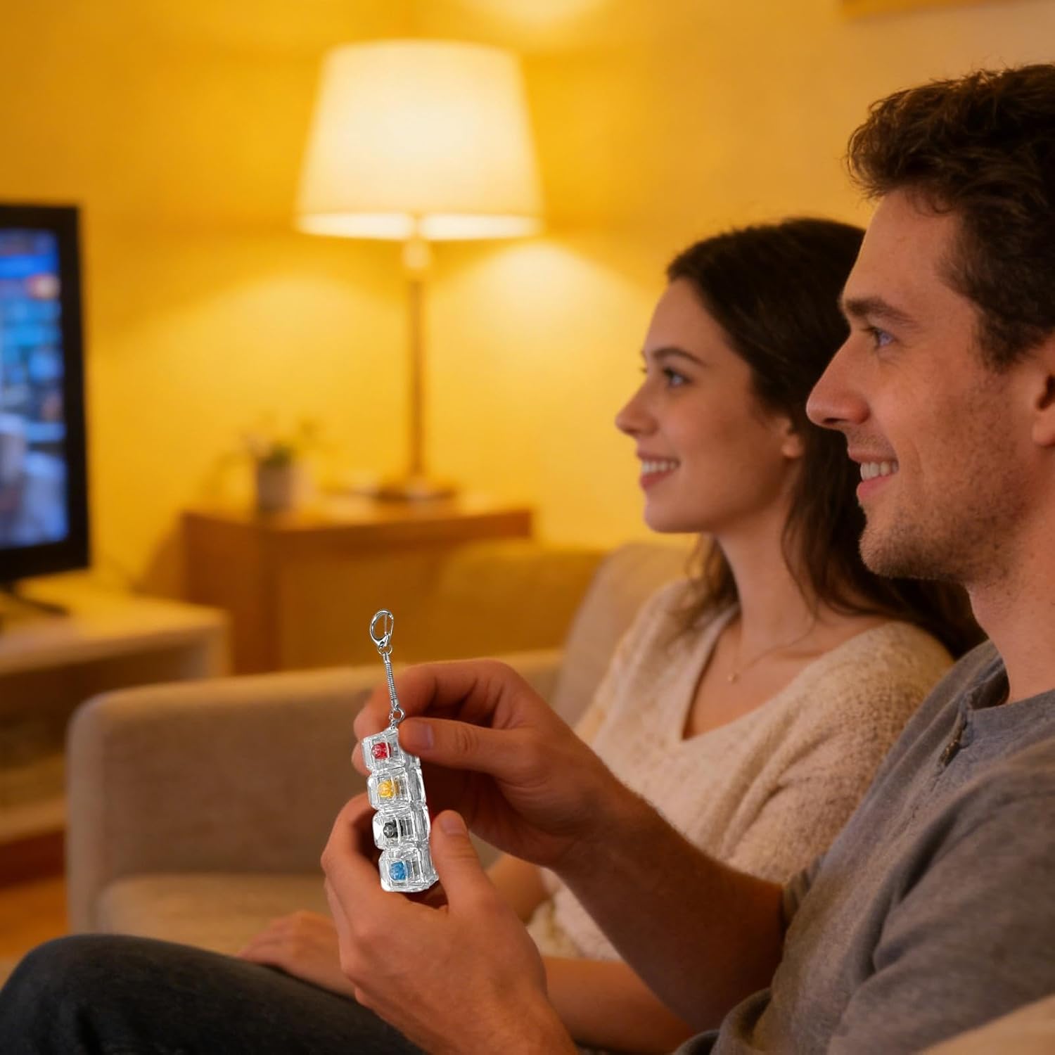 Light up Keyboard Fidget Toy | 4-Button Keyboard Clicker Fidget Keychain | Fun Colorful Finger Clicker Sensory Toys with LED Lights | Portable Press Button Keychain for Kids Adults