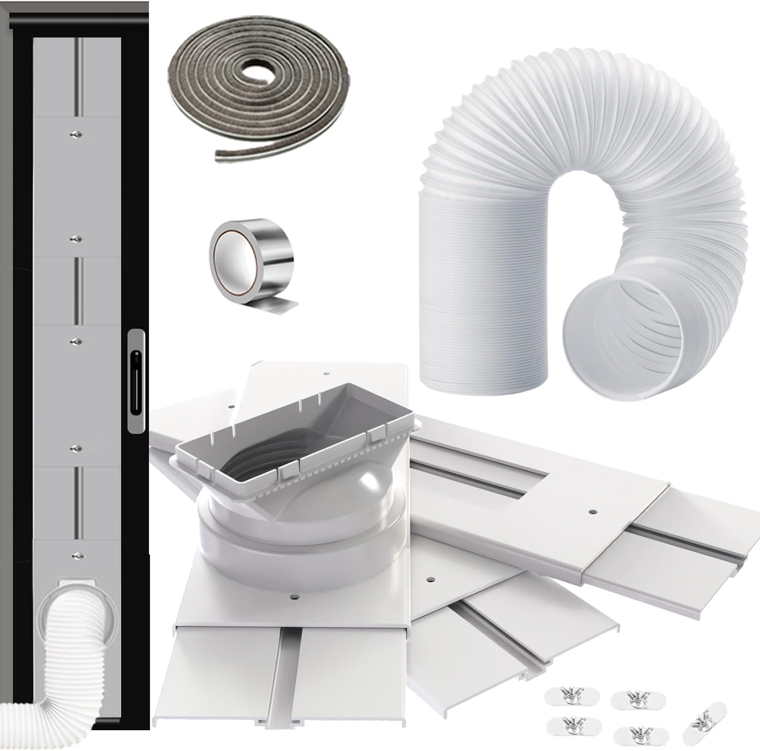 Gulrear 95" Sliding Door AC Vent Kit with Φ 5.9"AC Hose Filter Screen & Weather Stripping Universal 5.0/5.9 Inch Coupler for Window/Sliding Glass Door Portable AC Energy Saving Airtight Seal Pancel