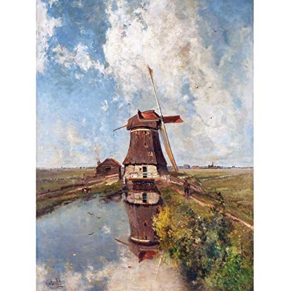 Artery8 Gabriel Windmill Polder Waterway Month July Painting Art Print Canvas Premium Wall Decor Poster Mural