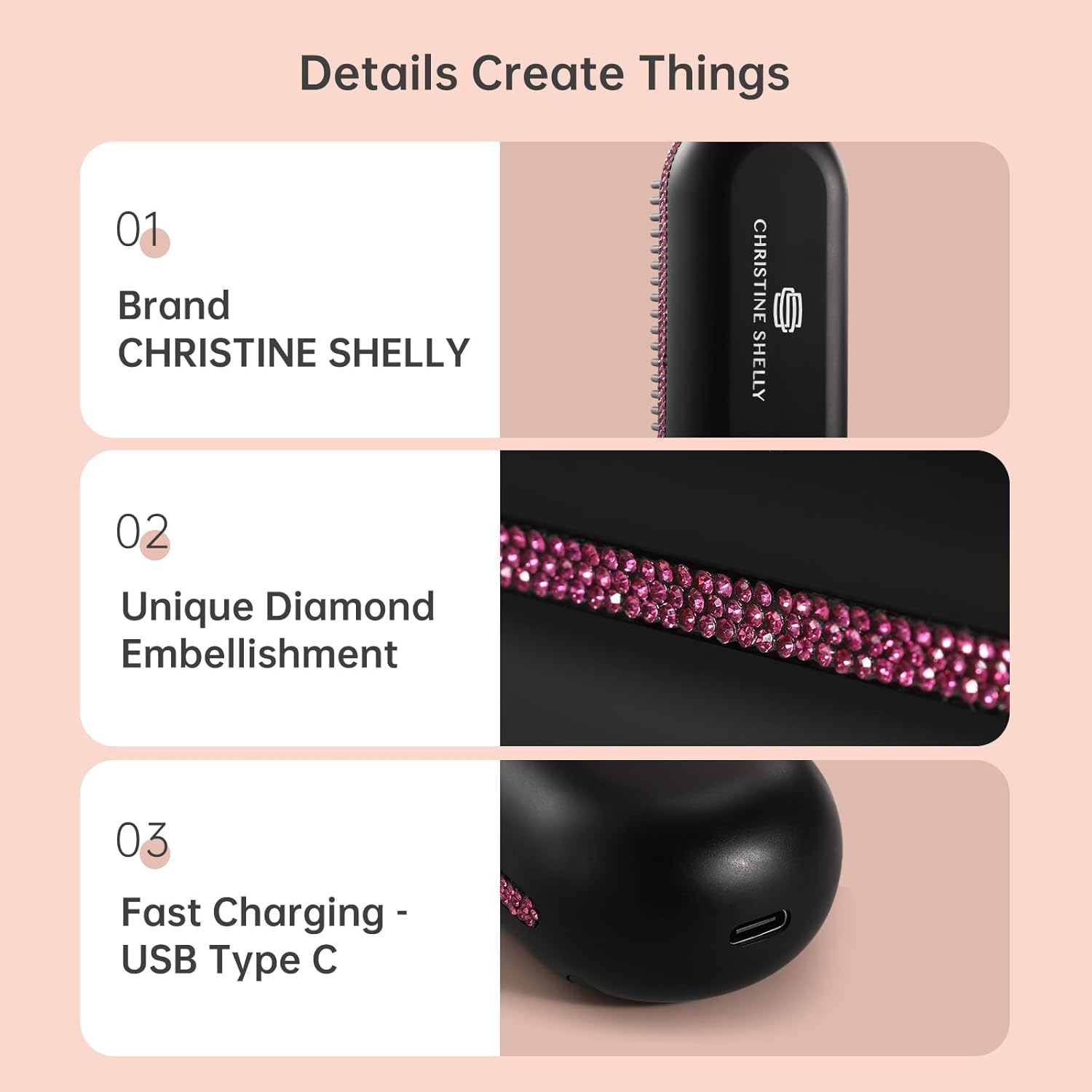 Hair Straightener Brush, Portable Cordless Mini Straightening Brush for Travel, Negative Ion Hot Comb Hair Straightener with 9 Temps for Women, Anti-Scald Ceramic, Fast Charge