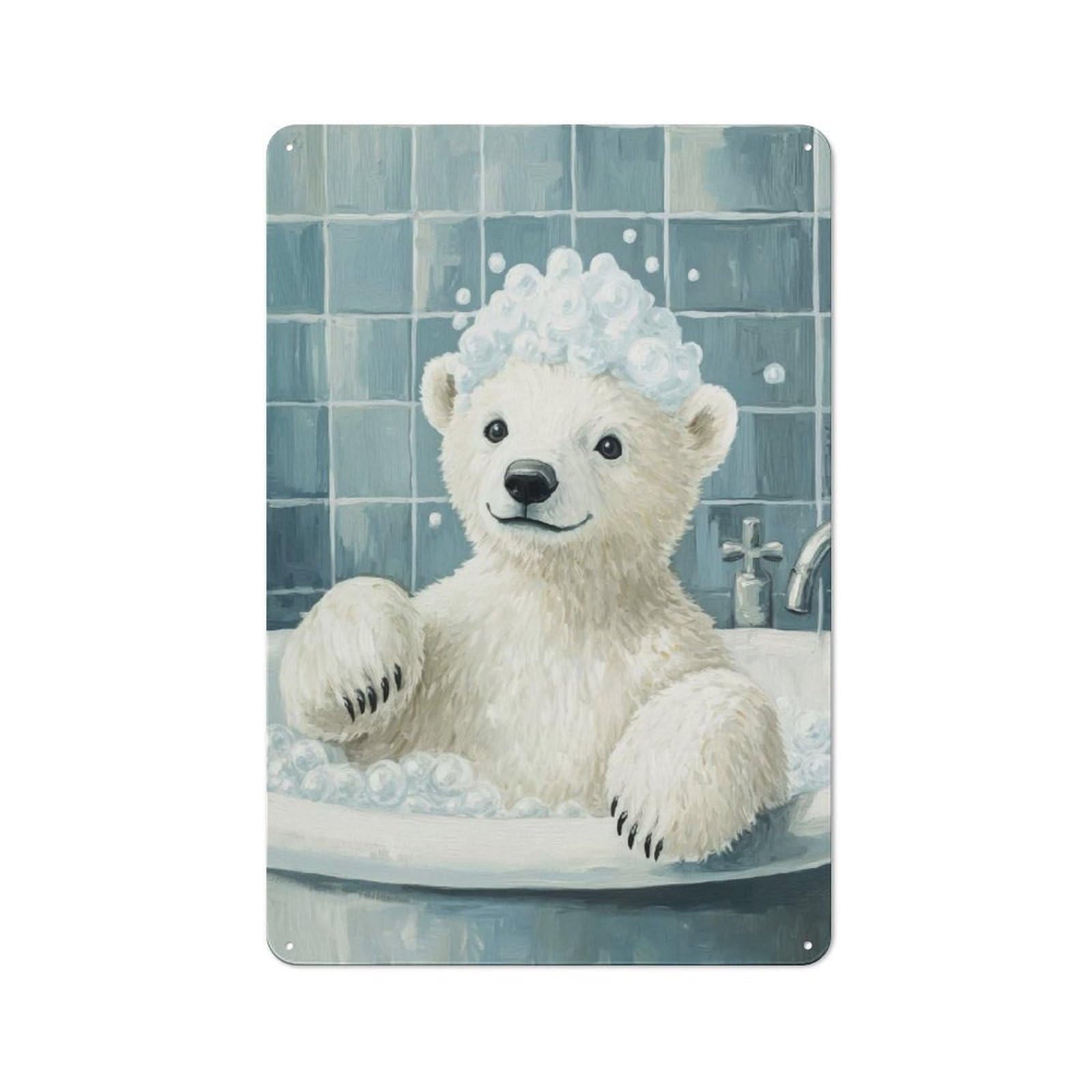 Junmoney Style-6 Polar Bear Bath Time Tin Sign 30X20cm For Living Room Wall, Rustic Wall Decor, For Living Room Decor Lovers