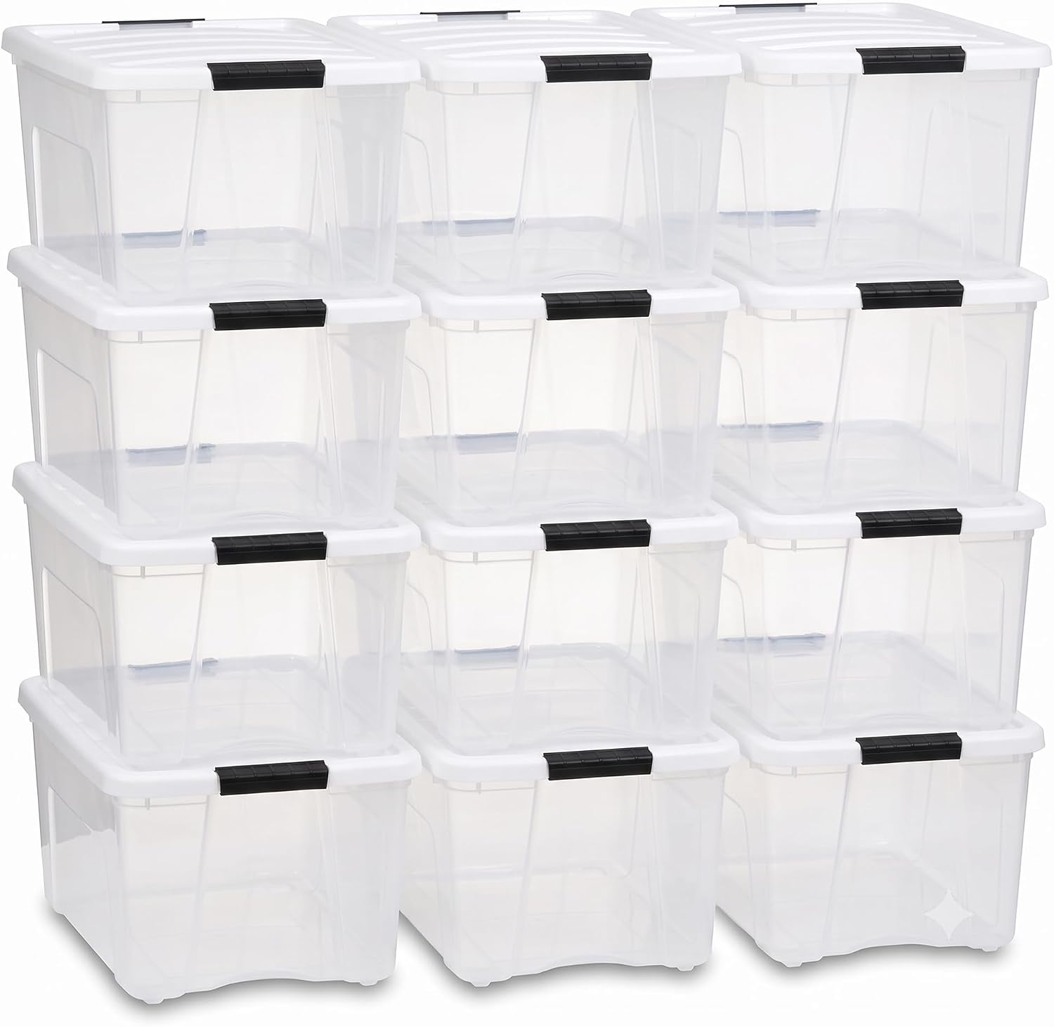 IRIS USA 12-Pack 40 Quart Stackable Storage Bins with Lids, Clear/White