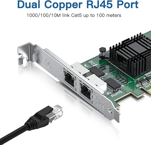 Vista 2 de H!Fiber Gigabit NIC de 2 puertos con chip Intel I350, tarjeta de red de 1 Gb comparada con la NIC Intel I350-T2, puertos RJ45 duales, PCI Express