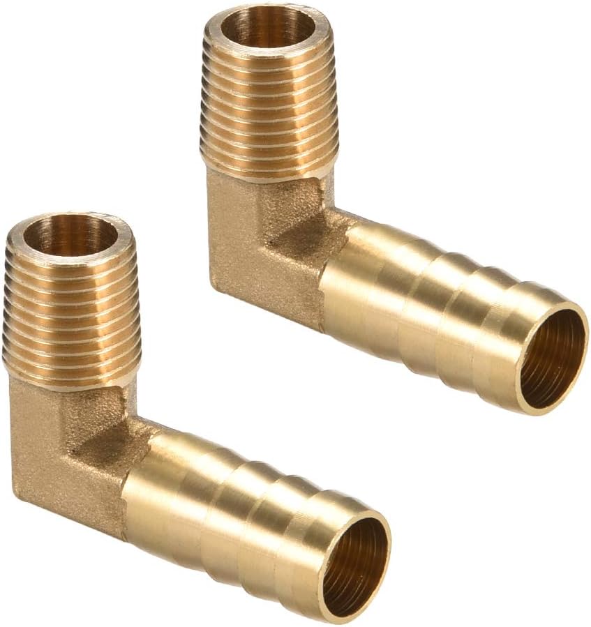 uxcell Brass Barb Hose Fitting, 90 Degree Elbow 6mm Barbed to 1/4 PT Male Pipe Adapter Connector 2pcs