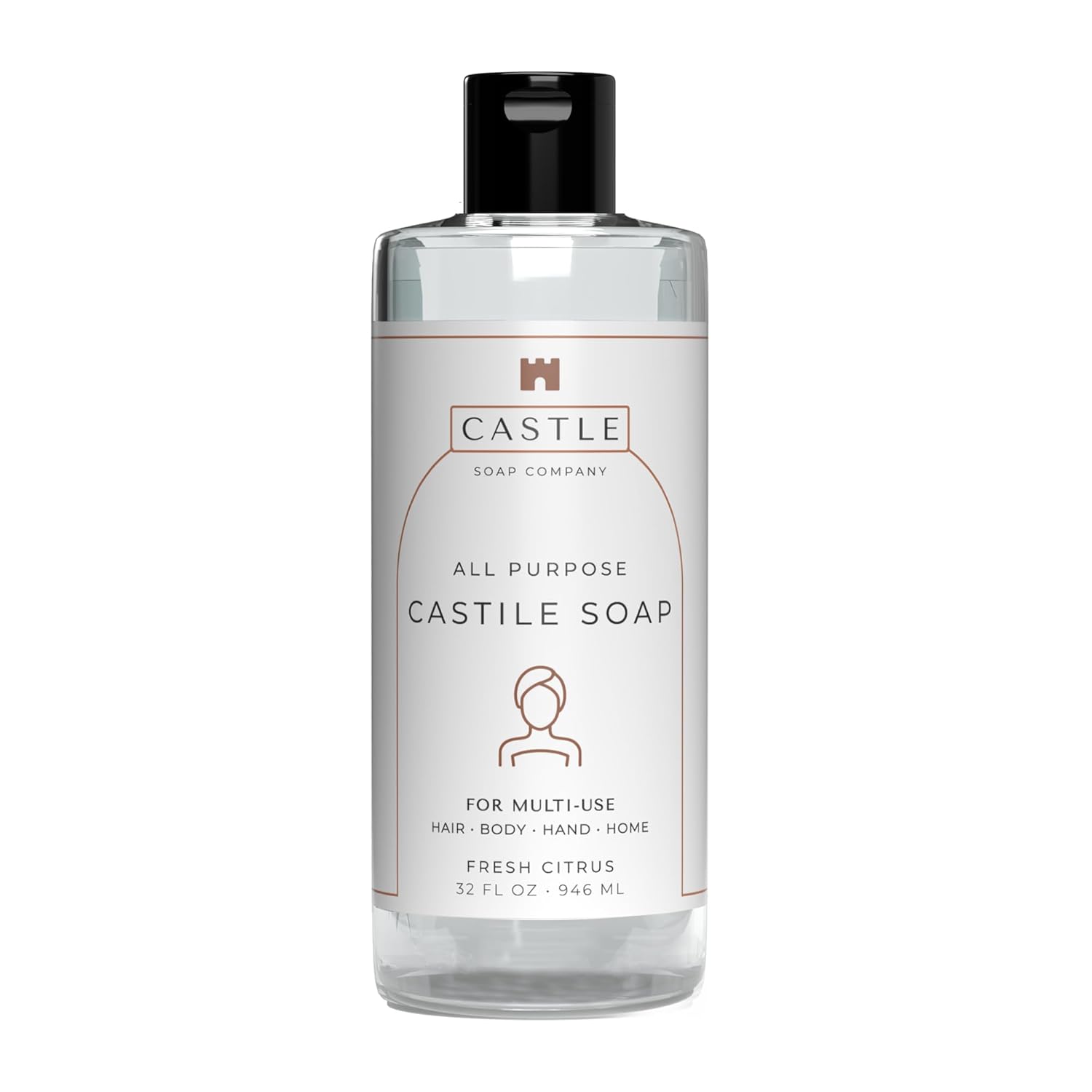 Castle Soap All-Purpose Castile Soap | Multi-Use Gentle Cleanser for Hair, Body, Hands, & Home | Nourishing Coconut Oil Formula | Sensitive Skin Friendly | Hydrating Lather | 32 oz | Fresh Citrus