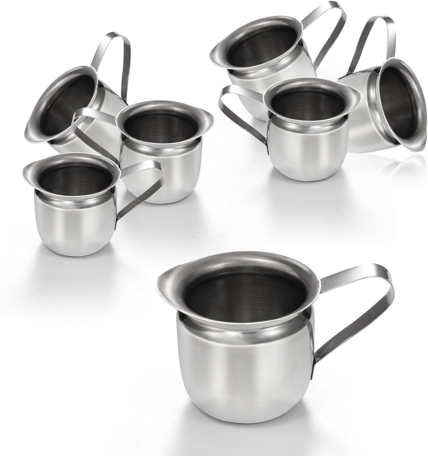 Fit Meal Prep [6 Pack] 3 oz Creamer Pitcher - Stainless Steel Bell Creamers, Mini Cup Container for Serving Milk, Coffee Cream, Salad Dressing, Maple Syrup, Espresso Machine for Restaurant, Cafes