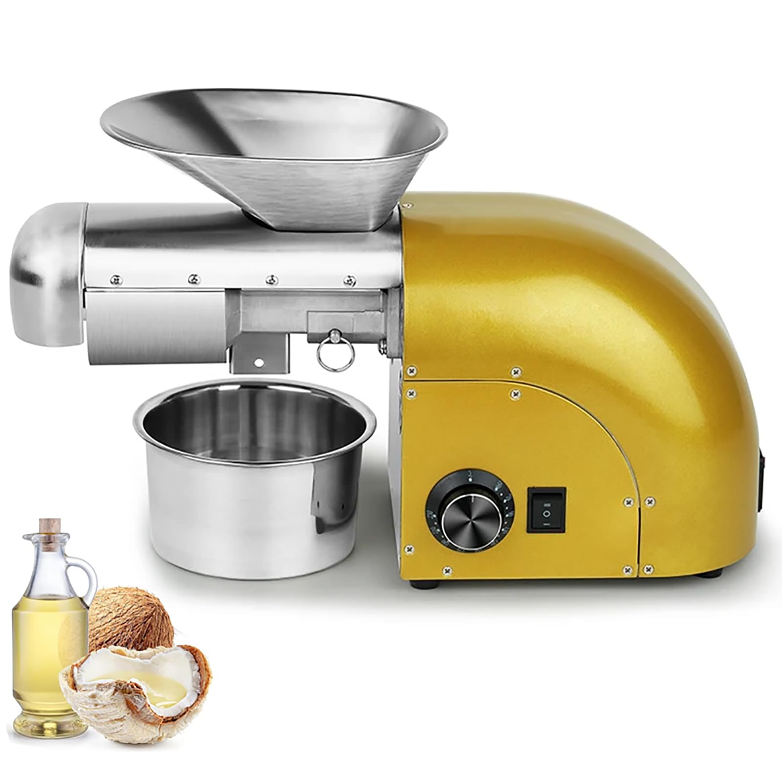 Eoweiot Commercial Nuts Seeds Oil Grinder, 1250W Automatic Oil Press Machine, Cold&Hot Pressing Dual Modes and 360 Heating Evenly,for Olives (Gold)