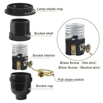 E26 Threaded Lamp Socket Replacement with Pull Chain, 1 Pack