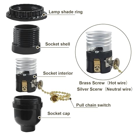 E26 Threaded Lamp Socket Replacement with Pull Chain, 1 Pack