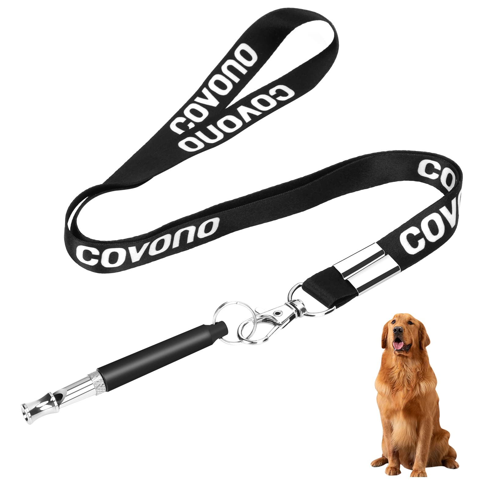 COVONODog Whistle with Black Lanyard, Adjustable Silent Ultrasonic Dog Whistle Training Tool to Stop Barking, Bark Control Device