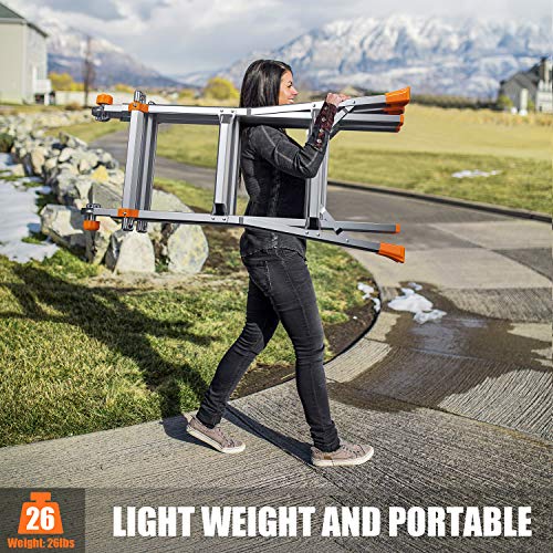 OT QOMOTOP 13 FT Multi-Position Telescoping Ladder for Home Use Roof RV Outdoor Activities, Easy to Move Aluminum Step Ladder with Non-Slip Design, 300lbs Duty Rating