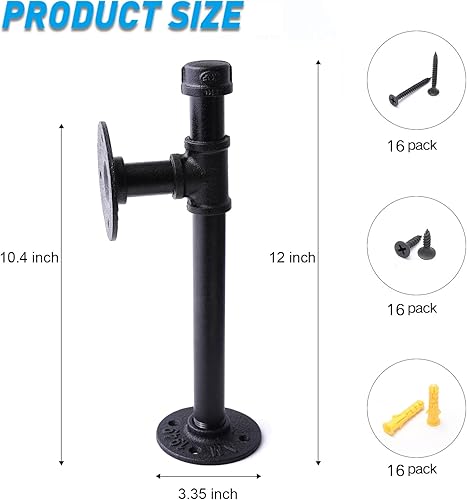 Miniatura 2 de Soportes de estante de tubo industrial de 34 pulgadas, soportes de estantería de hierro negro para colgar soportes de tubería personalizados para