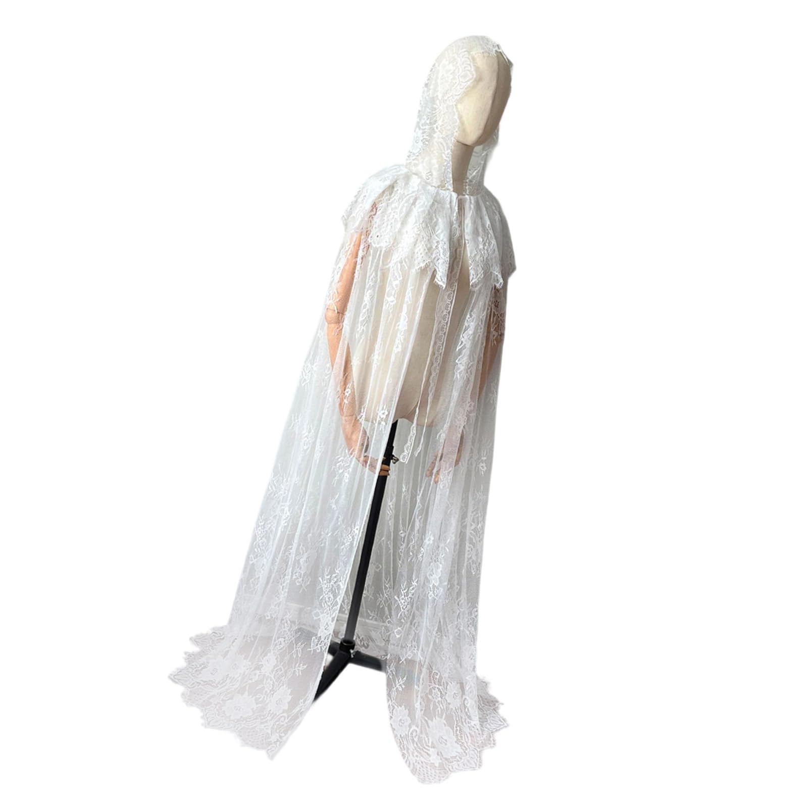 Chal de boda de nailon ligero transparente con patrón de encaje detallado para novia y evento especial, capa negra para fiesta de noche