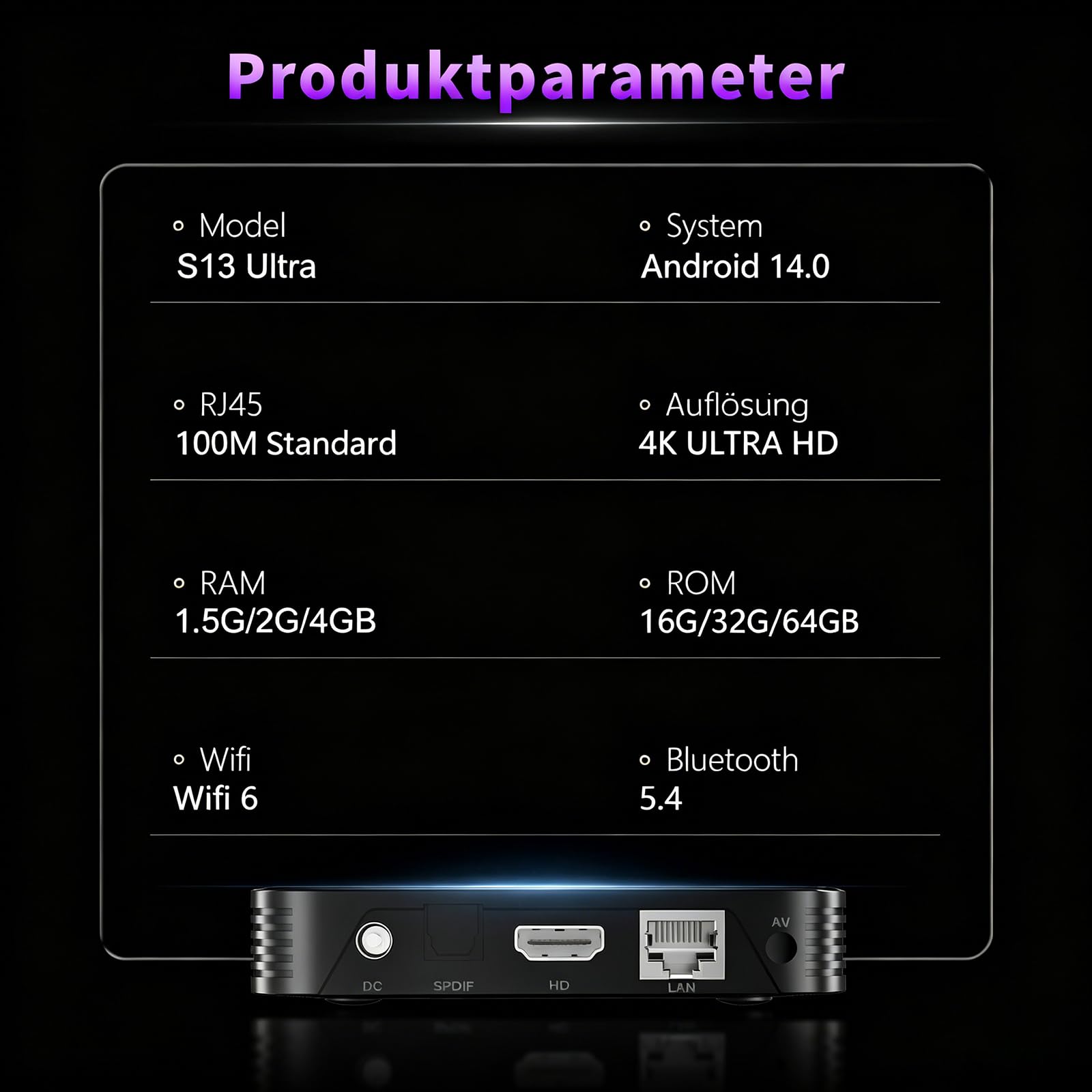 Android TV Box 14.0, YouTube Certified 4K 4GB/32GB RK3539 10/100M Ethernet | TV Box Supports 64GB Micro SD, Wi-Fi 6 BT5.4, USB 3.0, HDMI 2.1, H.265/AV1, Sprachfernbedienung