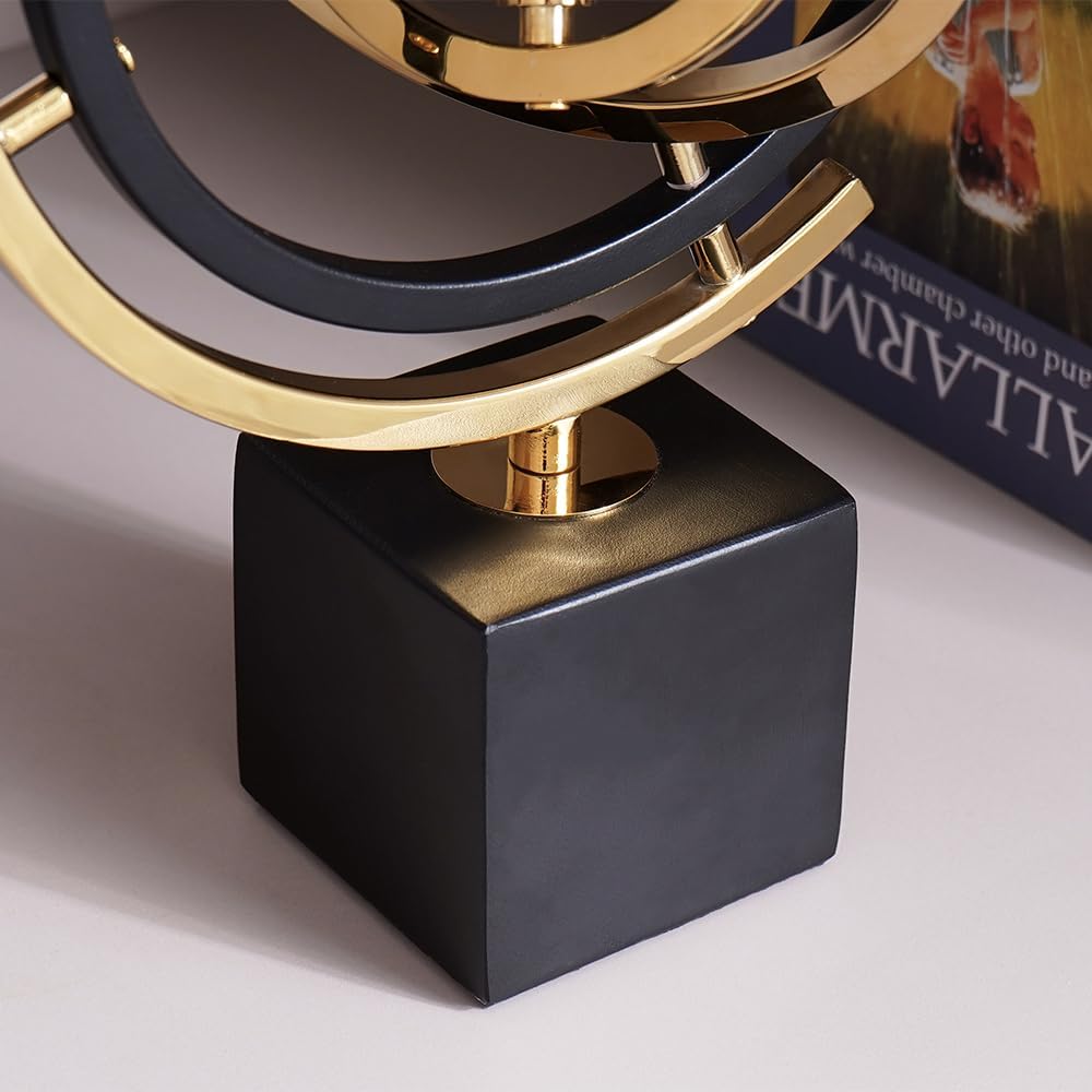 Homary Modern Abstract Art Decoration Metal Globe Ornament Sculpture Decor with Rectangle Stand Black & Gold - Image 6