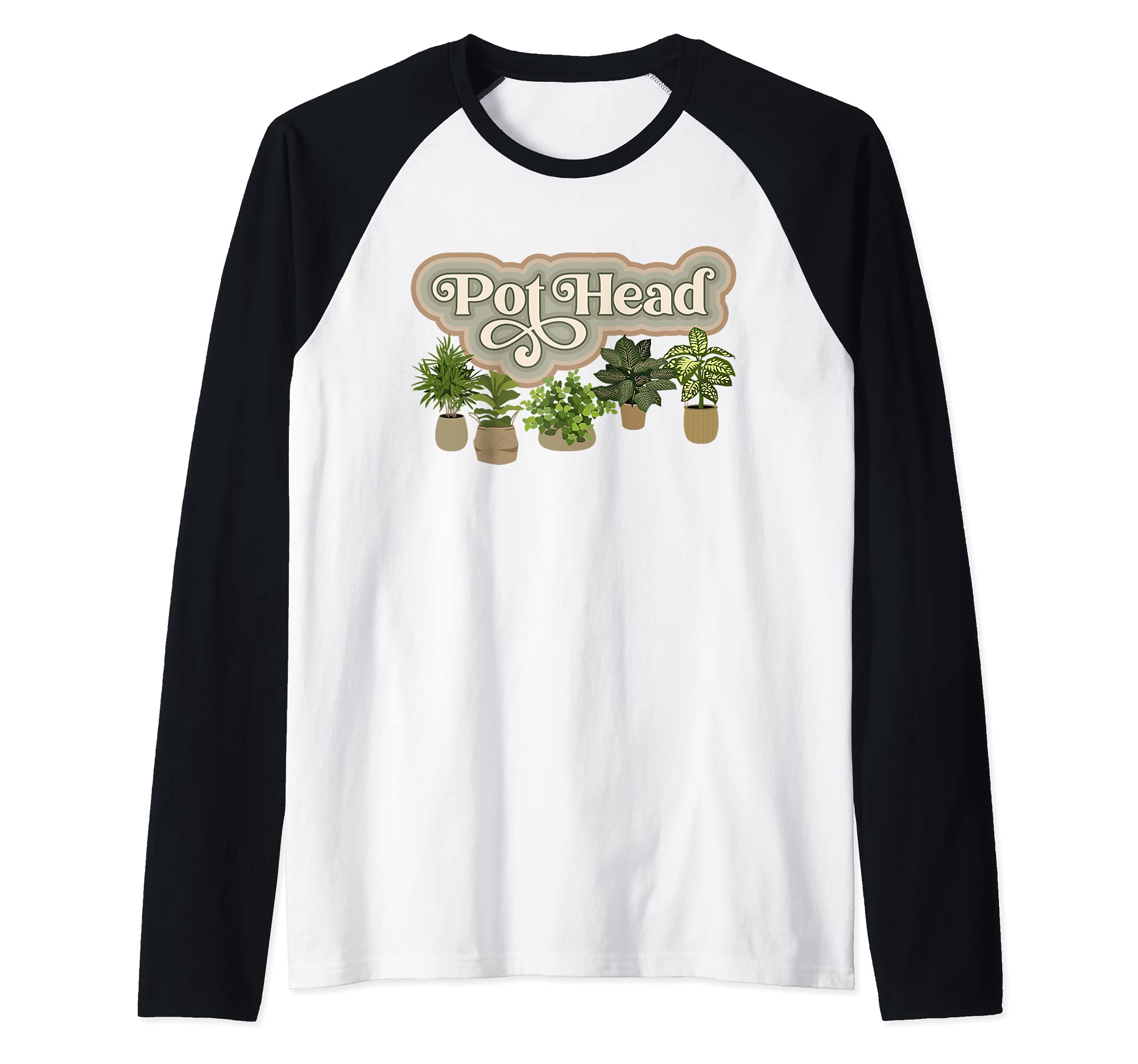 Retro Pot Head Indoor Plant Lover Plants Gardener Gardening Raglan Baseball Tee, Black