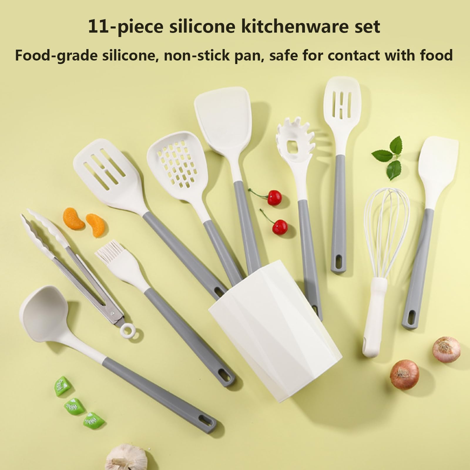 Generisch Küchen Utensilien Set, Silikon Kochbesteck mit Halter, BPA-frei, spülmaschinenfest, hitzebeständig